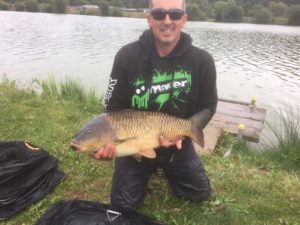 2nd placed mark Hawthorne with an 18lb carp which helped him to 2nd overall in the larford lakes european pole championship